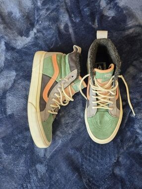 Vans Sk8-Hi Inspired Green Orange Suede High-Top Sneakers